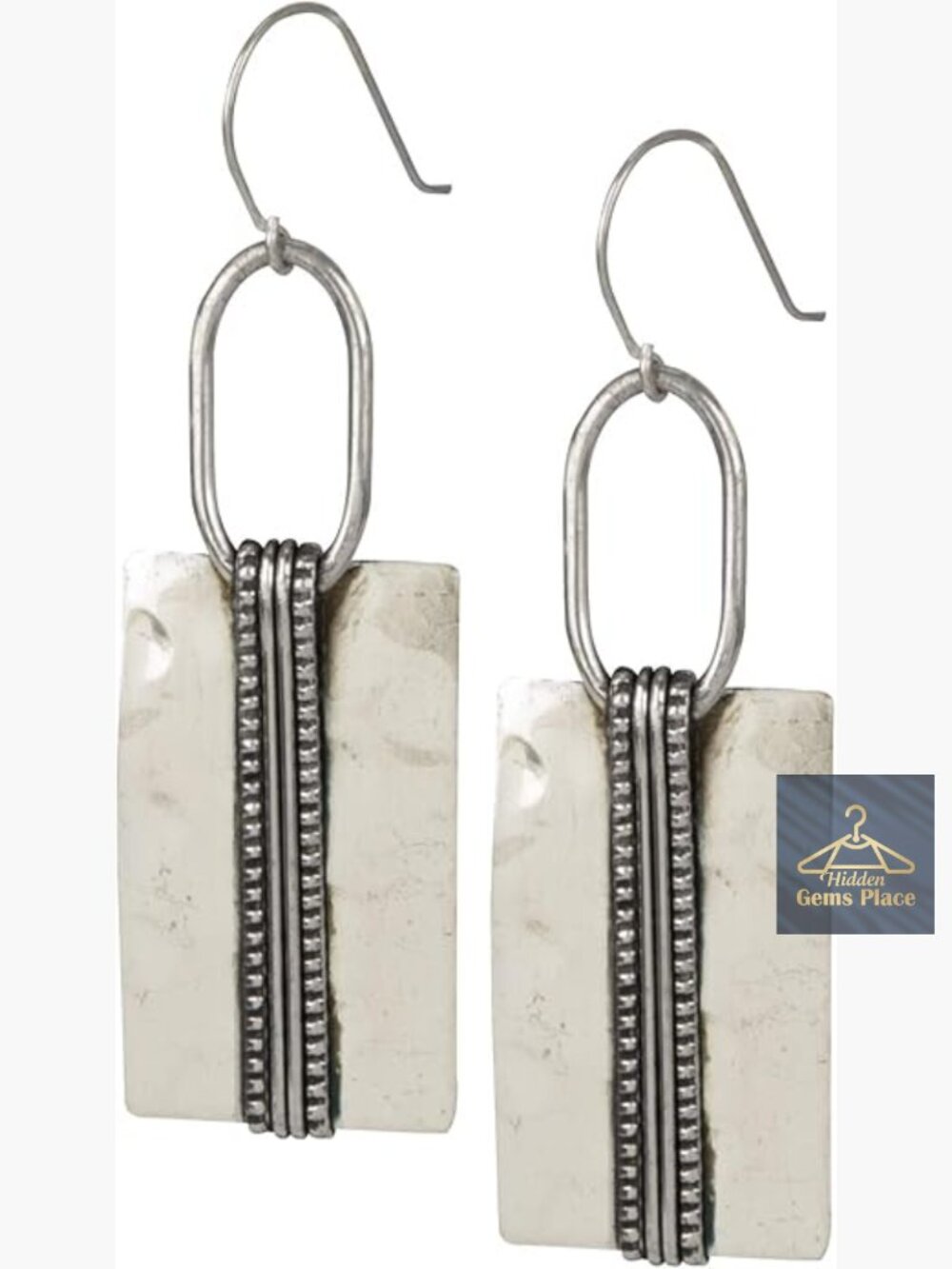 Vintage Boho Dangle Earrings Silver Rectangle Bar Wire Wrapped Ethnic Handmade
